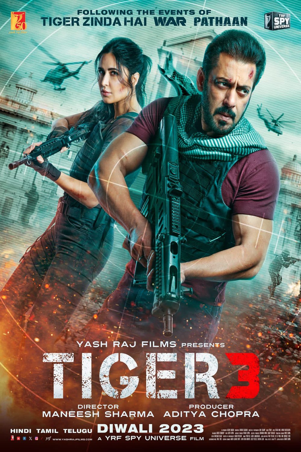 L'affiche originale du film Tiger 3 en Hindi