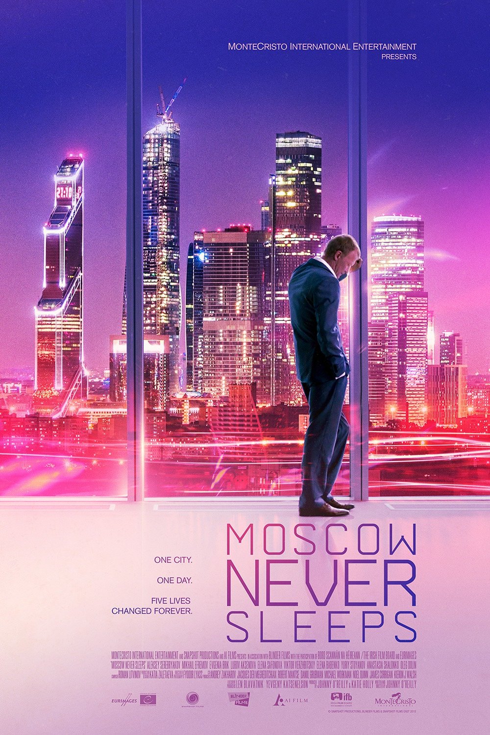 Russian poster of the movie Moscow Never Sleeps